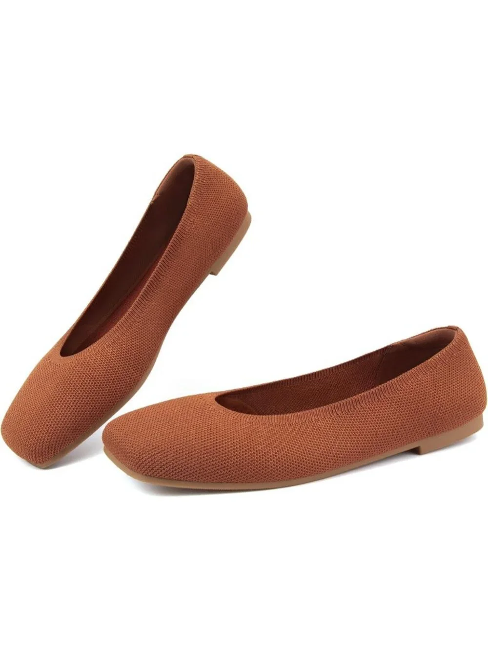 AprCoco Women's Burnt Orange Knit Breathable Square Toe Comfort Slip On Shoes